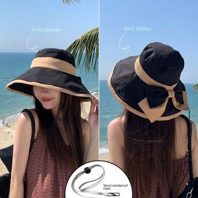 Two-Color Bow Fisherman Hat Womens Summer New Travel Face Cover Sun-Proof Sun Hat Sun Hat Korean Style All-Match