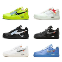 Best Sale『Original』 ΝΙΚΕ A F 1 x OF- -White- Joint Name Black and White Fluorescent Green Leisure Sports Shoes Non-Slip Skateboard shoes All-Matching Unisex shoes （Free Shipping）