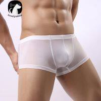 เนื้อบางเบาสีทึบโปร่งแสง Breathable Briefs Bulge Pouch Men ชุดชั้นใน