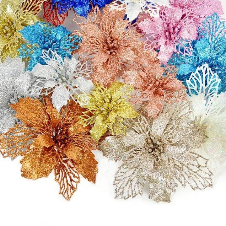 11cm-multicolor-glitter-openwork-christmas-artificial-flower-5pcs-big-fake-flower-xmas-tree-wreath-ornaments-supplies