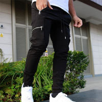 （Ready Stock）? European And American Multi-Pocket Sports Basketball Zipper Overalls Skinny Casual Mens Pants YY