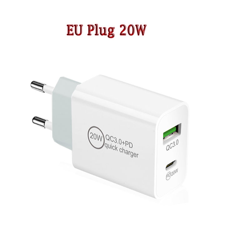 PD + QC  dual USB charger 20W Quick Charge Type C USB type C wall charger  EU plug fast charging for phone 14 13 12 11 pro Max 8 plus Samsung Note  mobile phone adapter 