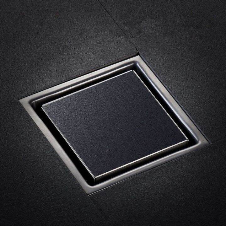 stealth-type-floor-drain-brushed-black-stainless-steel-square-deodorant-floor-drain-waste-grates-bathroom-invisible-shower-drain-by-hs2023