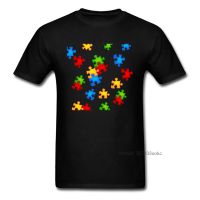 No Fade Men T-shirt 2018 Colorful Puzzle Pieces Print Male Black Tee Shirt Novelty Simple Design Teens Tops Wholesale