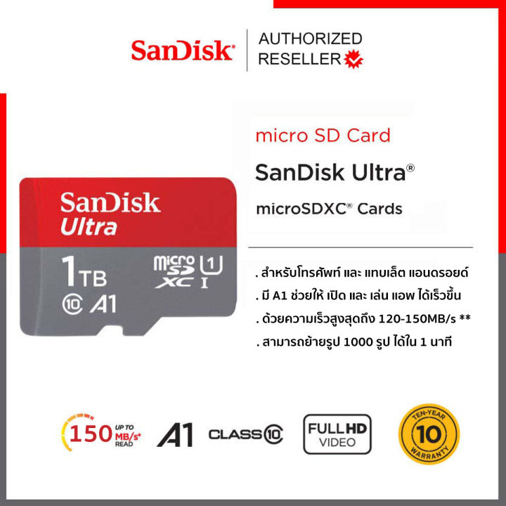 sandisk-ultra-microsd-card-sdhc-sdxc-ความเร็วสูงสุด-150mb-s-ความจุ-32gb-1tb-class-10-a1-ไม่มีอะแดปเตอร์-เมมโมรี่การ์ด-แซนดิส-memory-ประกัน-synnex-10-ปี