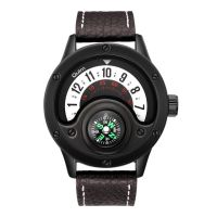 ⌚นาฬิกาควอตซ์สำหรับผู้ชายเข็มทิศสำหรับตกแต่ง Jam Tangan Sport ลำลองสายหนัง HP3880ดีไซน์สร้างสรรค์