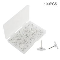 ۞ 100pcs With Storage Box Paper Holder Portable Flat Head Push Pin Thumbtack Home Office School Clear Plastic For Cork Board