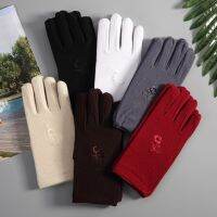 Korean Solid Thin Short Cotton Velvet Warm Gloves For Outdoor Cycling Women Winter Fitness Embroidered Etiquette Mittens S201