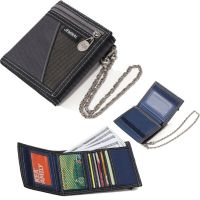 2020 New Fashion Men Boys Girls Plain Canvas Tri-Fold Wallet Card Cash Wallet with Chain Wallets