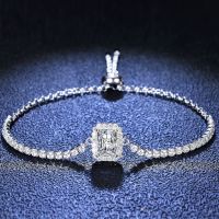 Butterflykiss New In 1CT Emerald Cut Moissanite Diamond Bracelet For Women Real 925 Sterling Silver Wedding Party Jewelry Gift