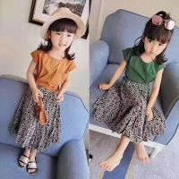 COD dsfgerrety ? Ready Stock ? MYBABY Summer Girls Sleeveless Vest Tops T-shirt Print Skirts Fashion Floral Dress Casual Set