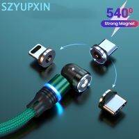 325วังฮีขายดี - / SZYUPXIN 540 ° 3 In 1 LED หมุนสายแม่เหล็ก Micro USB Type C สายโทรศัพท์สำหรับ IPhone11 XS X หัวเว่ยซัมซุง Xiaomi สาย USB