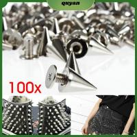 QUYAN 100pcs/set 9.5mm เงิน เย็น เสื้อผ้า สไตล์พังก์ กรวยกระดุม Spikes Screwback หมุดย้ำ