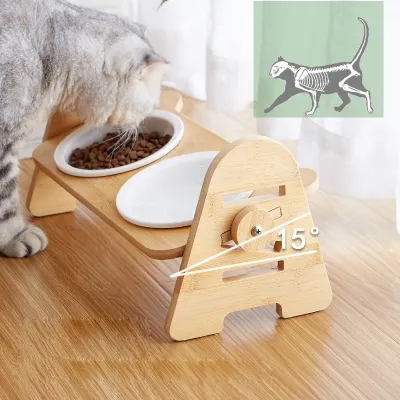 ชามใส่น้ำเซรามิกเซรามิกสำหรับสุนัขปรับได้อุปกรณ์แมวสุนัขสัตว์เลี้ยงดูแลคอแบบชามอาหารแมว