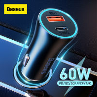 Baseus ที่ชาร์จแบตในรถยนต์60W,ที่ชาร์จเร็ว4.0 3.0สำหรับ Xiaomi Type C PD ระบบชาร์จเร็ว AFC SCP FCP สำหรับไอโฟนหัวเว่ยซัมซุง