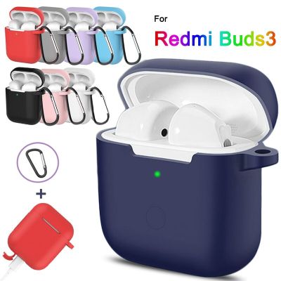 Soft Silicone Protective Case Cover for Xiaomi Redmi Buds3 Skin Sleeve Protection with Hook Waterproof Shell Cover for Redmi Wireless Earbud Cases