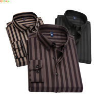 【YY】Black Striped Long Sleeve Shirt Mens Single Breasted Shirts with Square Collar Yellow Brown Camisas Para Hombre M-5XL