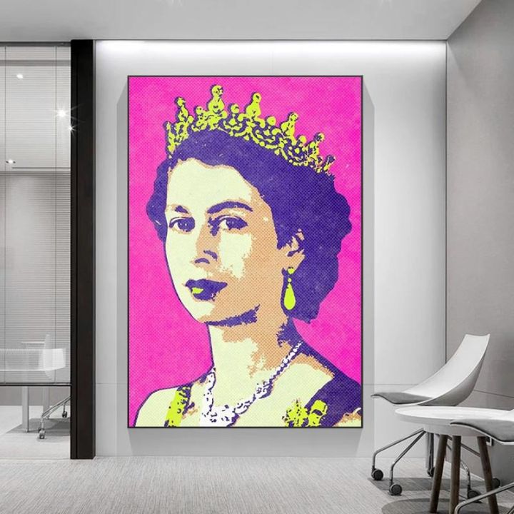 queen-elizabeth-ii-portrait-pop-ภาพวาดผ้าใบโปสเตอร์และพิมพ์ภาพผนังสำหรับห้องนั่งเล่นผนังตกแต่ง-cuadros
