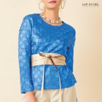 Lofficiel Blouse เสื้อเบลาส์อัดพลีท ลายสีเหลี่ยม สีฟ้า (FR1NBU)