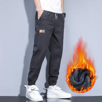 Winter New MenS Plus Velvet Thick Elastic Jeans Fashion All-Match Loose Casual Trousers Male Fleece Warm Small Feet Brand Pants