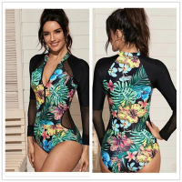 2022 New Arrival Womens Swimsuit Surf SwImwear Long Sleeves UV Protection Beachwear Female Backless Florial Print Bathing Suit