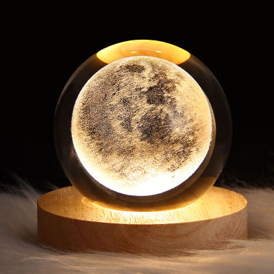 ไฟกลางคืนลูกบอลคริสตัลนักบินอวกาศ3D ดวงจันทร์โคมไฟสร้างบรรยากาศโคมไฟ USB บนโต๊ะเรืองแสงของตกแต่งโต๊ะของขวัญสำหรับเด็ก