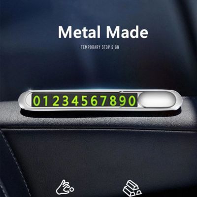 Black Silver Parking Card With Light Luxury Metal Car Hidden Styling Temporary Parking Card Metal Number Plate Car Accessories