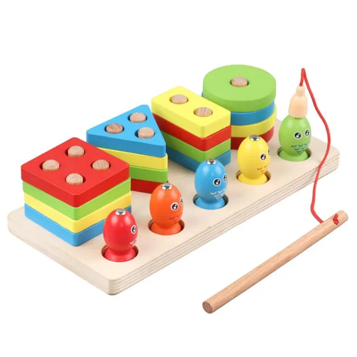 Wood Fishing Game Toy Puzzles Board Blocks Kids Wood Stacking & Sorting Toys Wood Fishing Game