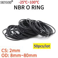 ปะเก็นซีลโอริงวงแหวน Nbr 50ชิ้นหนา2Mm Od 8 ~ 80มม. สเปเซอร์ยางไนไตรล์บิวทาไดอีนตัวรองกันน้ำมันเครื่องซักผ้าทรงกลมสีดำ