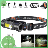 ?【Lowest price】Jay Portable MINI Powerful LED headlamp XPE + cob USB ชาร์จไฟล่าสัตว์ไฟฉายหัวกันน้ำกับหางแม่เหล็ก