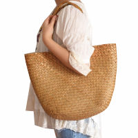 Casual straw bag tote natural wicker bags women large capacity beach braided handbag for garden handmade woven rattan bags