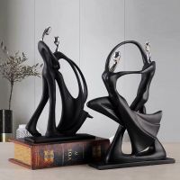 (Gold Seller) Modern Abstract Black Human Sculpture Statue Geometry Resin Simple Dancing Couple Home Decoration Accessories Wedding Gift