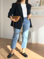 【YD】 Straight jeans women 2022 spring Korean fashion high waist retro slim streetwear boyfriend cigarette washed denim for girl