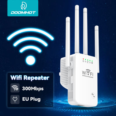 DoomHot ไร้สาย WiFi Repeater Range Extender 802.11N/B/G เราเตอร์เครือข่าย300Mbps Ultra Range Extender Repeater เครือข่ายอินเทอร์เน็ตได้เร็วขึ้นสำหรับ AP Router สัญญาณ Extender EU Plug