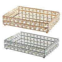 Make up Tray Crystal Cosmetic Organizer Tray for Wedding Home Vanity Decorating Fruit Cake Candle Candy Jewelry Tray