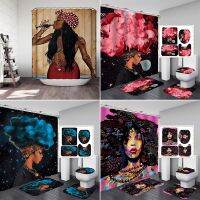 【Bathroom sale】 Curls Sexy African Girl Shower Curtainset Non-Slip Bathroom Shower Curtain And Rug Sets Curtain For Bathroom