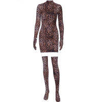 Shestyle Leopard Print Gloves Stocking Dress Sexy Women Bodycon New Style Party Costumn Ladies Spring Mini Dresses