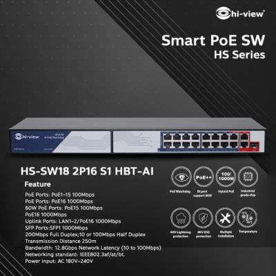 Hi-view POE HS-SW18 2P16 S1 HBT-AI HS Series (18Port)