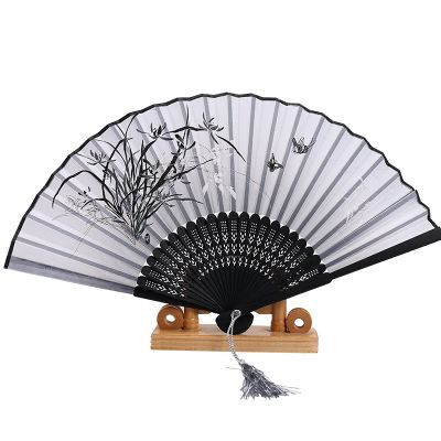 Elegant Plum Blossom Style Imitation Silk Hand Held Folding Fan with Bamboo Frame for Dancing Performance Home Decoration