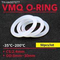 ♂  50pcs VMQ O Ring Seal Gasket Thickness CS 2.4mm OD 8 30mm Silicone Rubber Insulated Waterproof Washer Round Shape White Nontoxi