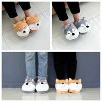 Hot Sale [Rut] Cartoon cute Husky Shiba Inu Baotou Home Furnishing Warm Floor Cotton Slipper COD