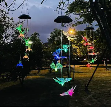 Outdoor Solar Garden Wind Chime Lamp Rgb 7color Changing Butterfly