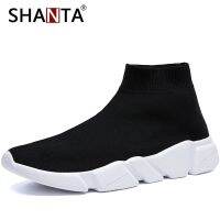 SHANTA Brand Mens Sneakers Beathable Fabric Casual Shoes Men Slip on Sock Shoes Boys Sneakers Light High Top Men Shoes Autumn