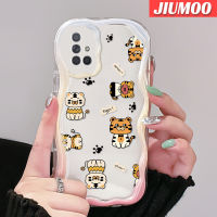 JIUMOO เคสปลอกสำหรับ Samsung Galaxy A72 4G A72 5G เคส A71ลายการ์ตูนขอบเป็นคลื่นเสือน่ารักเคสมือถือเนื้อครีมใสเคสกันกระแทกแบบใสป้องกันเลนส์กล้องใหม่