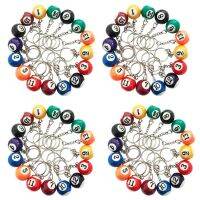 Colorful Billiard Ball Keychain Set 64 Pcs, Key Chain Balls Eightball Billar Chains Accessories