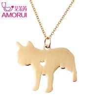 Pet Memorial Gift French Bulldog Necklaces Gold color Pet Dog Love Heart 45cm Chain Necklace Jewelry Animal Breed Pets Bijoux