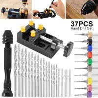 37pcs Twist Drill Bits Set Pin Vise Woodworking Hand Drill for Model Resin Jewelry Walnut Amber Beeswax Drill Bits for Metal Drills  Drivers