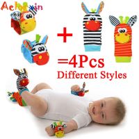 【LZ】✧  Meias animais para bebê Brinquedos chocalhos Correia de pulso e chocalho Meias para pés de bebê Bug Toy 0-12 meses