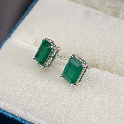 PANSYSEN Vintage Solid 925 Sterling Silver Emerald Gemstone Stud Earrings for Women Anniversary Party Gift Christmas Earrings