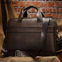 WESTAL Mens Bag Genuine Leather Men Briefcase For Laptop 14 Messenger Mens Leather Bag Business Portfolio For Document A4 7022